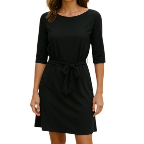 WHITE HOUSE BLACK MARKET Belted Dress Tied Waist Boat Neck Mini 3/4 Sleeves M - Picture 1 of 9